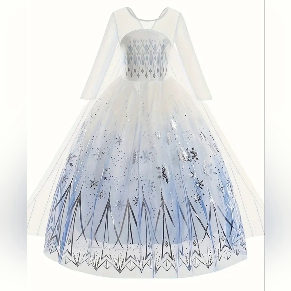 Sparkling Winter Princess Tutu Dress with Snowflake Pattern - 9-10 Years